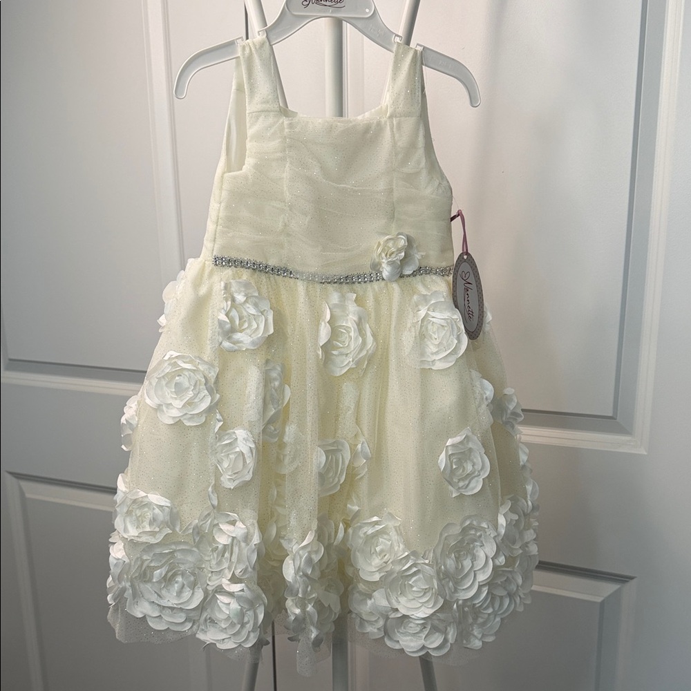 Cream Floral Kids Dress - Elegant & Formal